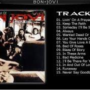 The lyrics SOMEDAY I'LL BE SATURDAY NIGHT of BON JOVI is also present in the album Cross road (1994)